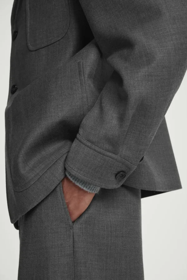 COS RELAXED UNSTRUCTURED MERINO WOOL-BLEND BLAZER GRAY Clearance