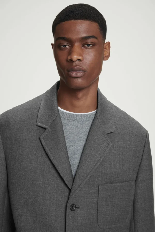 COS RELAXED UNSTRUCTURED MERINO WOOL-BLEND BLAZER GRAY Clearance