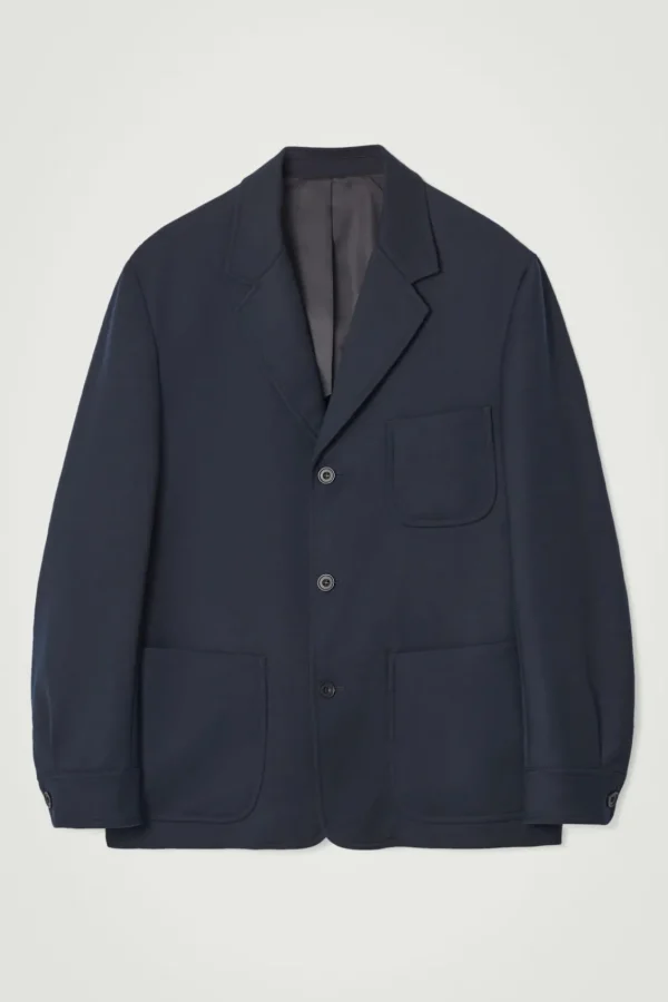 COS RELAXED UNSTRUCTURED MERINO WOOL-BLEND BLAZER NAVY Flash Sale