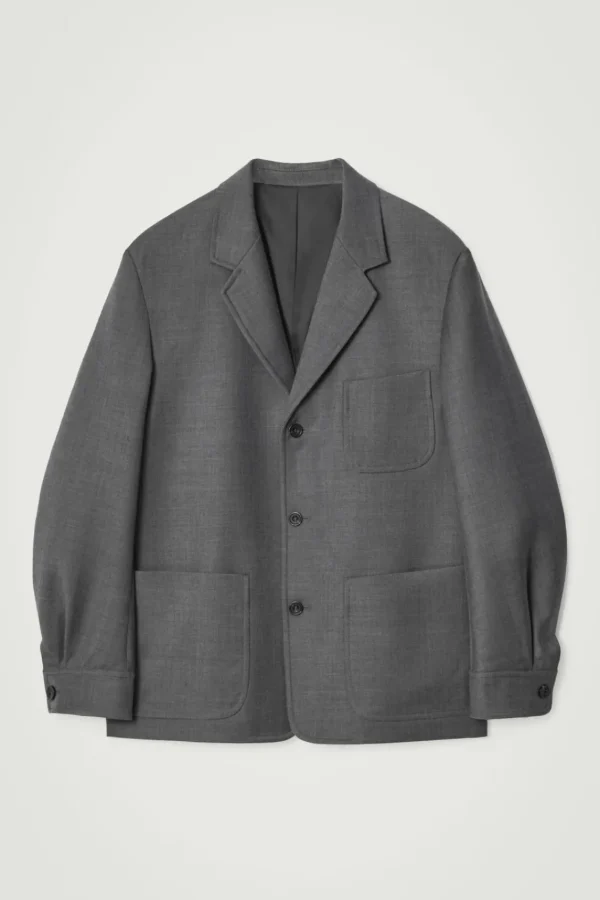 COS RELAXED UNSTRUCTURED MERINO WOOL-BLEND BLAZER GRAY Clearance