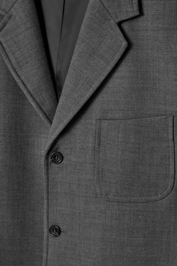 COS RELAXED UNSTRUCTURED MERINO WOOL-BLEND BLAZER GRAY Clearance