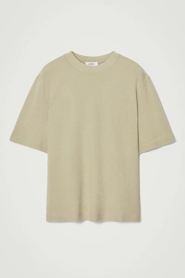 COS RELAXED WAFFLE-TEXTURE COTTON-JERSEY T-SHIRT STONE Sale