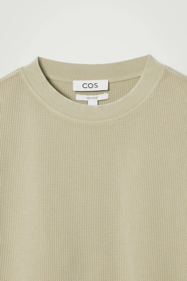 COS RELAXED WAFFLE-TEXTURE COTTON-JERSEY T-SHIRT STONE Sale