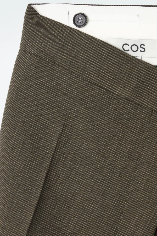 COS RELAXED WOOL BARREL-LEG PANTS DARK KHAKI Outlet