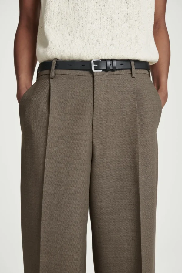 COS RELAXED WOOL-BLEND TAPERED PANTS DARK BEIGE Hot