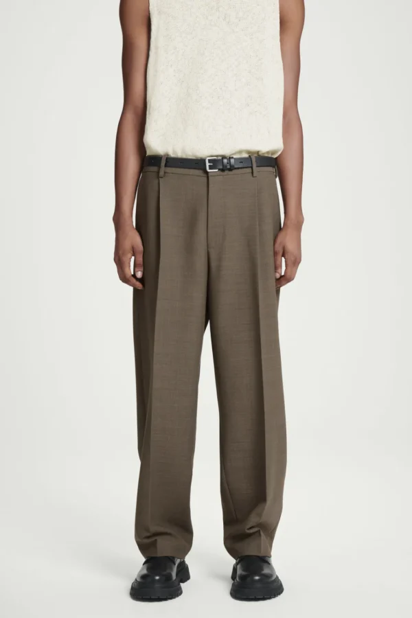 COS RELAXED WOOL-BLEND TAPERED PANTS DARK BEIGE Hot