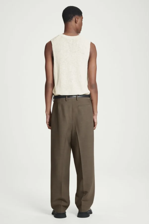 COS RELAXED WOOL-BLEND TAPERED PANTS DARK BEIGE Hot