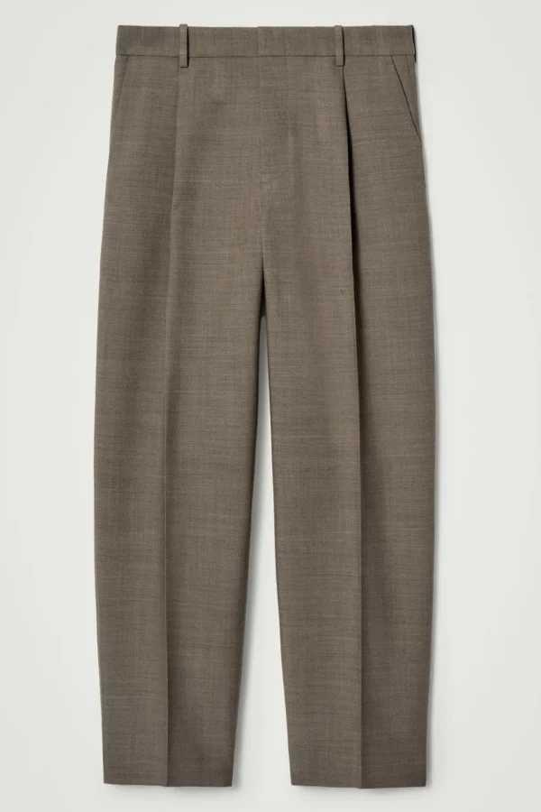 COS RELAXED WOOL-BLEND TAPERED PANTS DARK BEIGE Hot