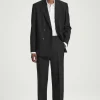 COS RELAXED WOOL-HOPSACK STRAIGHT-LEG PANTS BLACK Best Sale