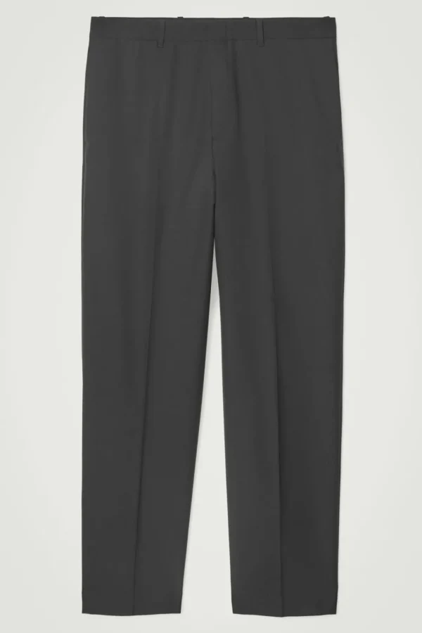 COS RELAXED WOOL-HOPSACK STRAIGHT-LEG PANTS BLACK Best Sale