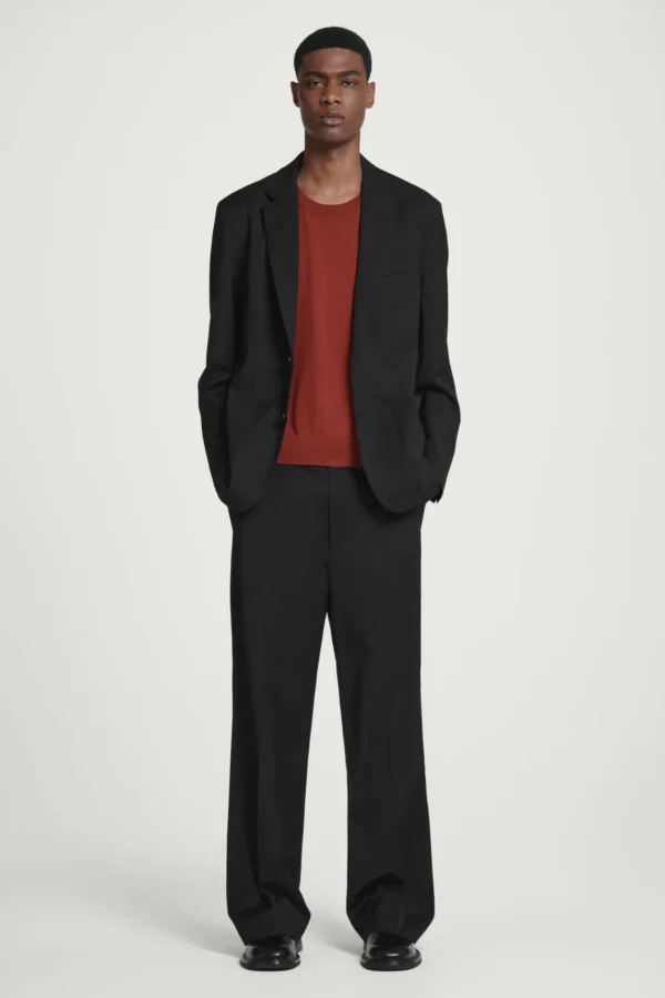 COS RELAXED WOOL-HOPSACK STRAIGHT-LEG PANTS BLACK Best Sale