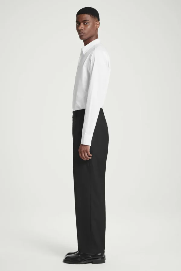 COS RELAXED WOOL-HOPSACK STRAIGHT-LEG PANTS BLACK Best Sale