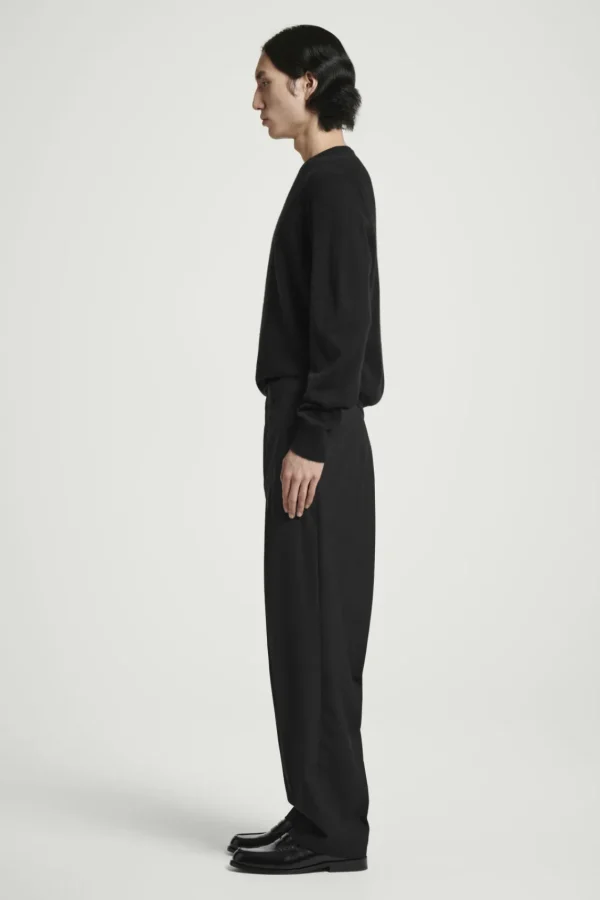 COS RELAXED WOOL-HOPSACK STRAIGHT-LEG PANTS BLACK Best Sale