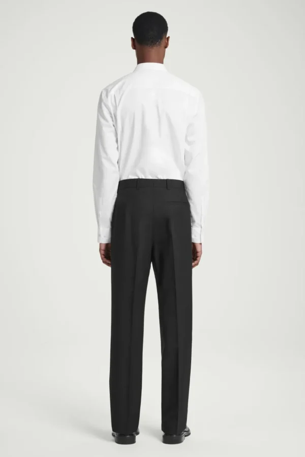 COS RELAXED WOOL-HOPSACK STRAIGHT-LEG PANTS BLACK Best Sale