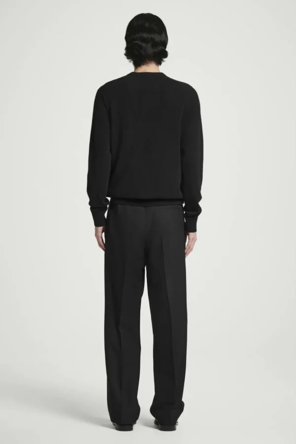 COS RELAXED WOOL-HOPSACK STRAIGHT-LEG PANTS BLACK Best Sale