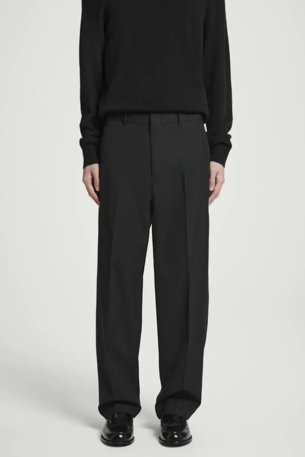 COS RELAXED WOOL-HOPSACK STRAIGHT-LEG PANTS BLACK Best Sale