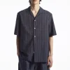 COS RELAXED ZIGZAG STRIPE COTTON SHIRT NAVY BLUE Outlet