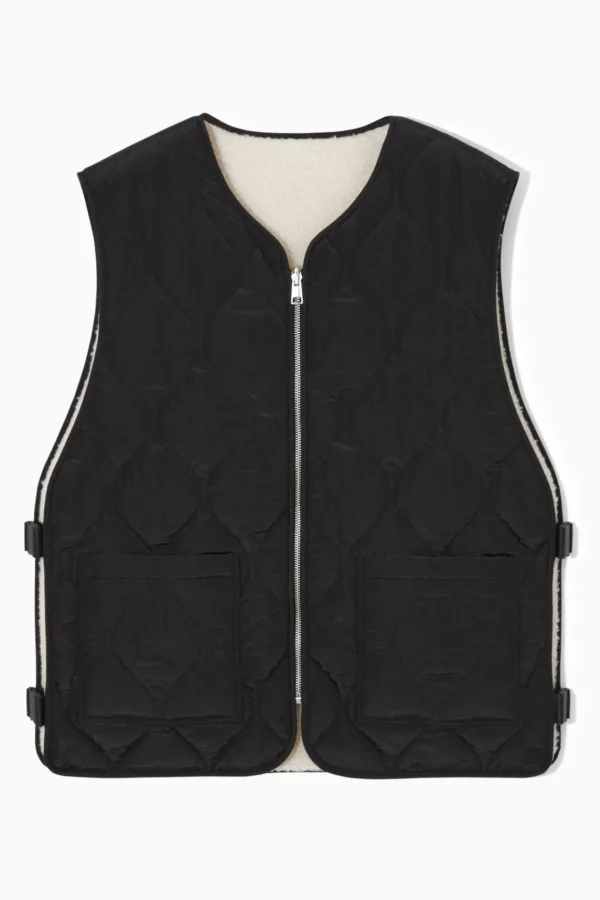 COS REVERSIBLE FLEECE-LINED UTILITY VEST BLACK New