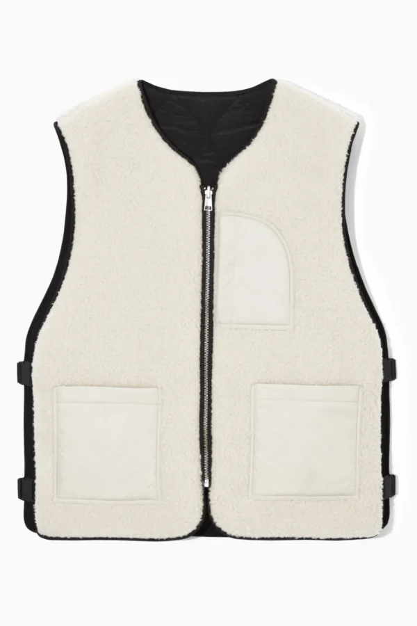 COS REVERSIBLE FLEECE-LINED UTILITY VEST BLACK New