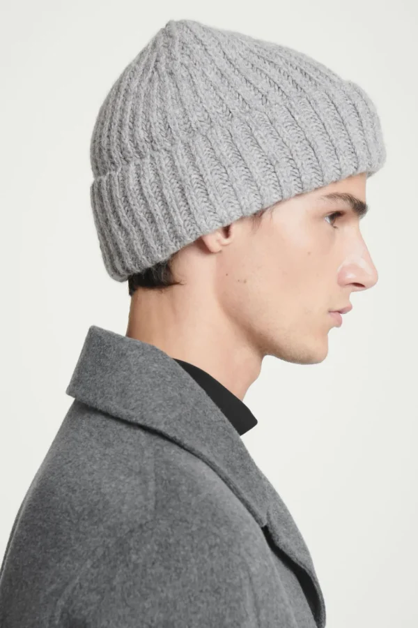 COS RIBBED ALPACA-BLEND BEANIE GRAY Hot