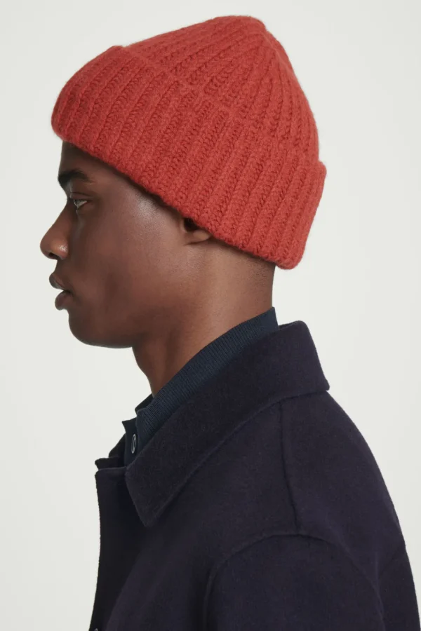 COS RIBBED ALPACA-BLEND BEANIE BRIGHT RED New