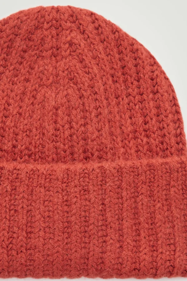 COS RIBBED ALPACA-BLEND BEANIE BRIGHT RED New