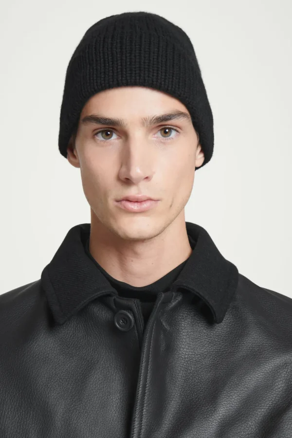 COS RIBBED CASHMERE-BLEND BEANIE BLACK Shop