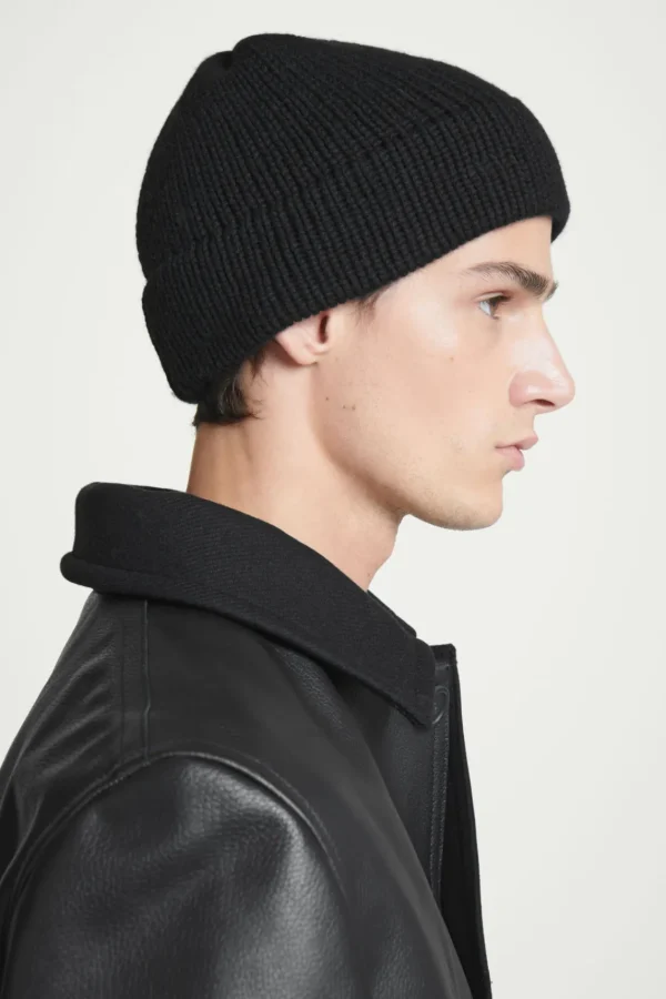 COS RIBBED CASHMERE-BLEND BEANIE BLACK Shop