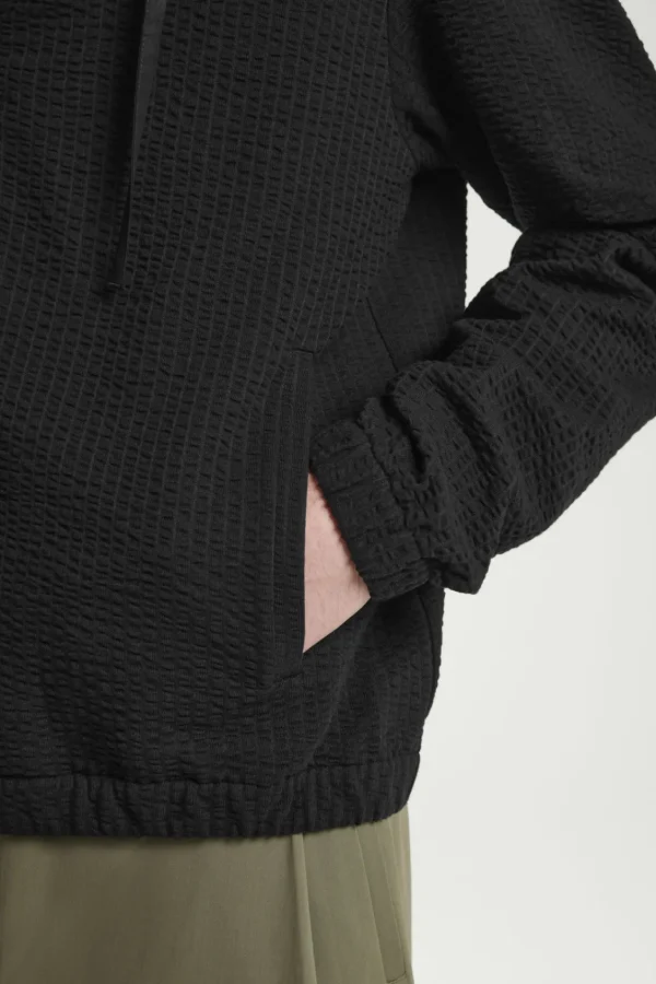 COS RIBBED JERSEY ZIP-UP HOODIE BLACK Best Sale