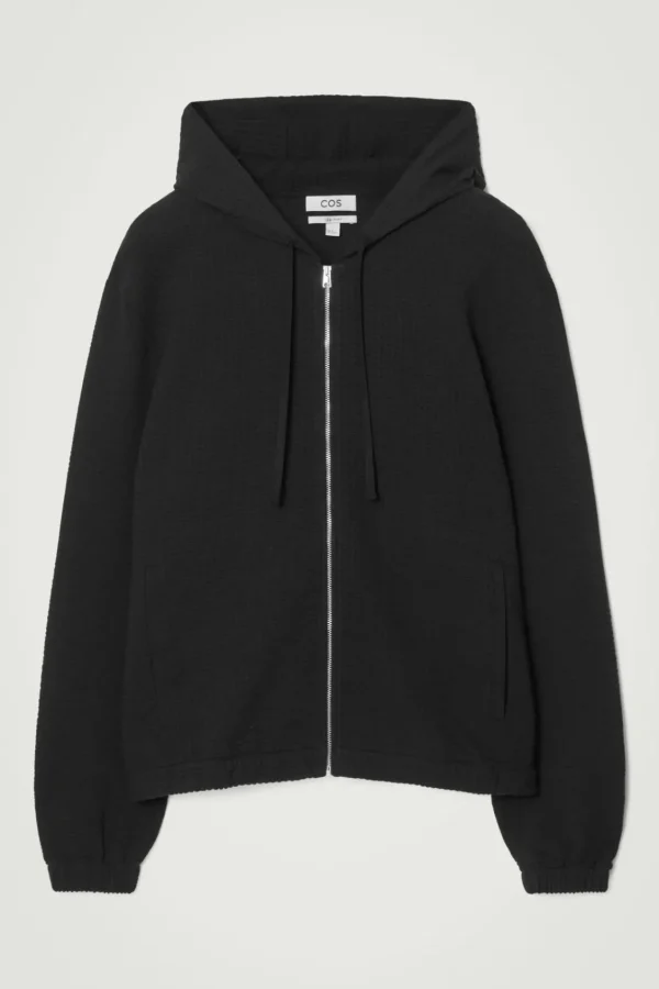 COS RIBBED JERSEY ZIP-UP HOODIE BLACK Best Sale