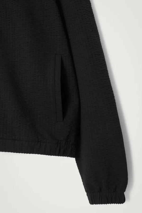 COS RIBBED JERSEY ZIP-UP HOODIE BLACK Best Sale