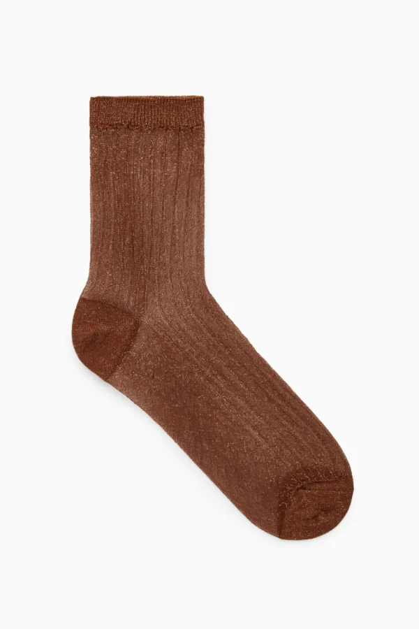 COS RIBBED LUREX SOCKS COPPER Cheap