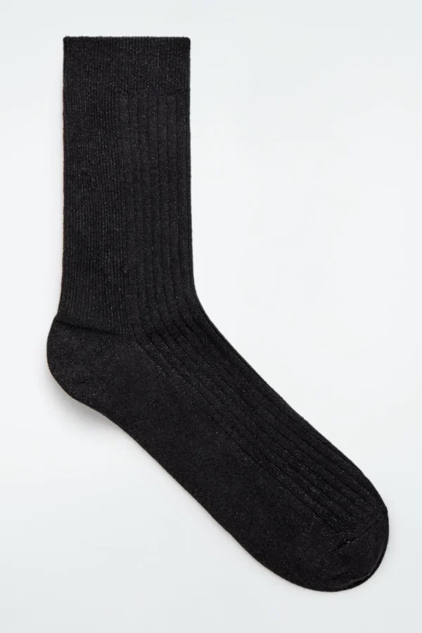 COS RIBBED LUREX SOCKS BLACK Outlet