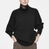 COS RIBBED MERINO WOOL TURTLENECK SWEATER BLACK Cheap