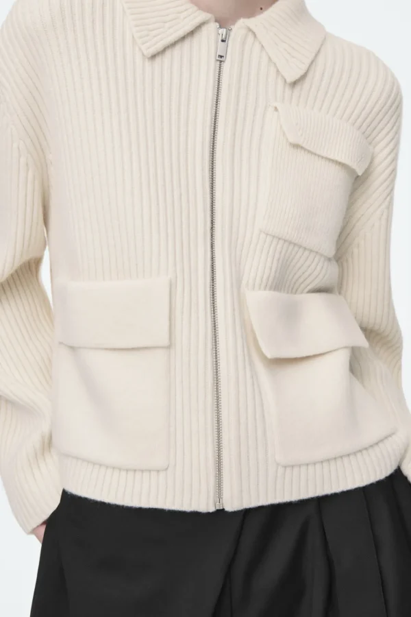 COS RIBBED MERINO WOOL UTILITY JACKET CREAM Store