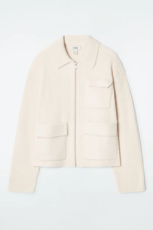 COS RIBBED MERINO WOOL UTILITY JACKET CREAM Store