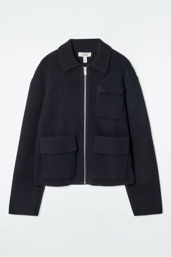 COS RIBBED MERINO WOOL UTILITY JACKET NAVY Sale