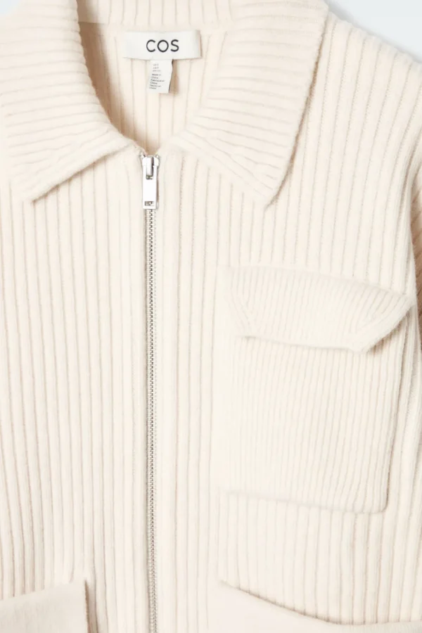 COS RIBBED MERINO WOOL UTILITY JACKET CREAM Store