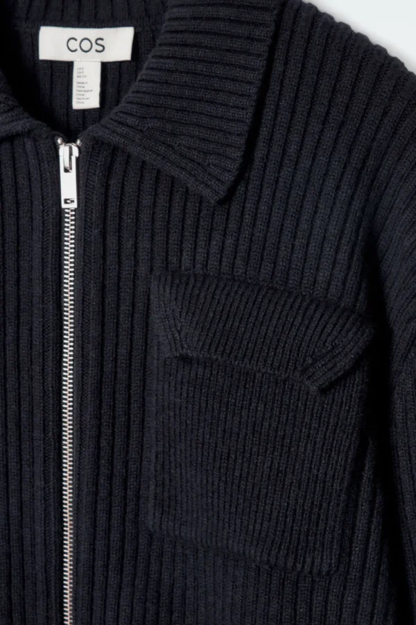 COS RIBBED MERINO WOOL UTILITY JACKET NAVY Sale