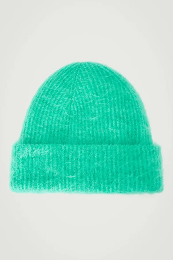 COS RIBBED MOHAIR BEANIE BRIGHT GREEN Clearance