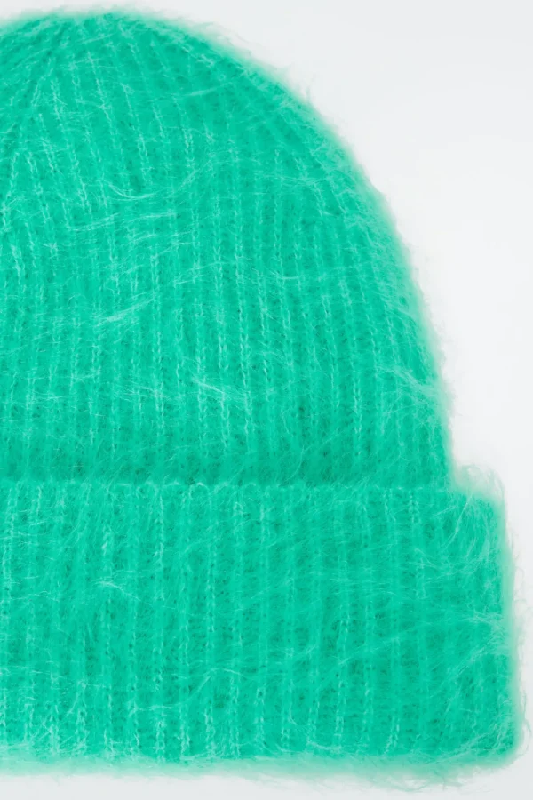 COS RIBBED MOHAIR BEANIE BRIGHT GREEN Clearance