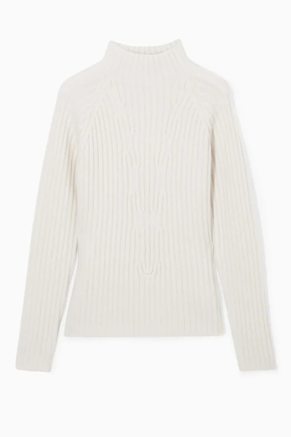 COS RIBBED PURE CASHMERE TURTLENECK SWEATER OFF-WHITE Discount