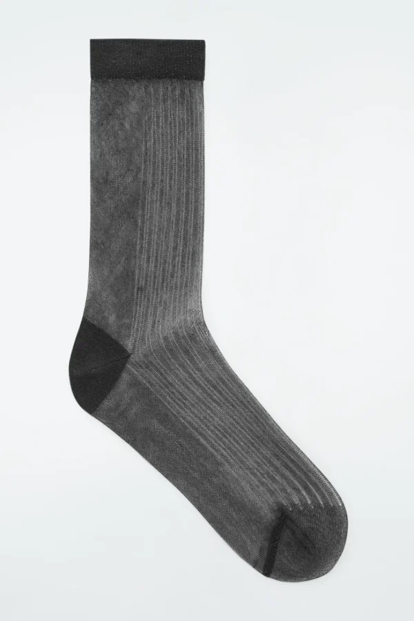 COS RIBBED SHEER SOCKS BLACK Hot