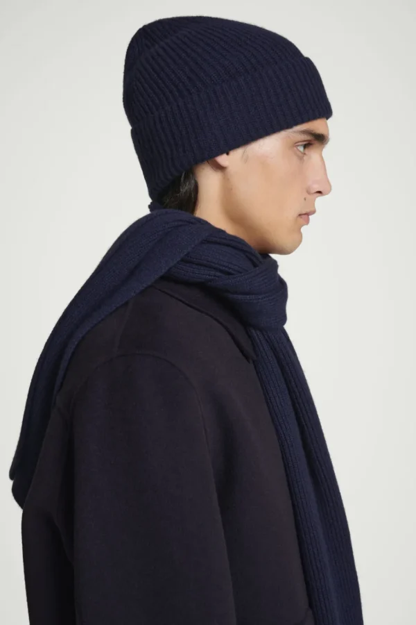 COS RIBBED WOOL AND CASHMERE BEANIE NAVY Best Sale