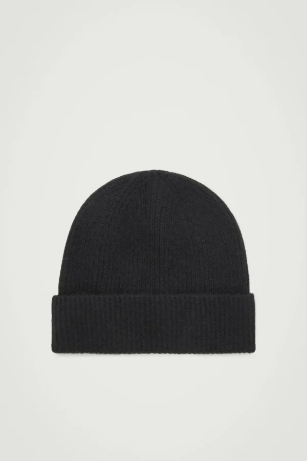 COS RIBBED WOOL AND CASHMERE BEANIE Black Sale