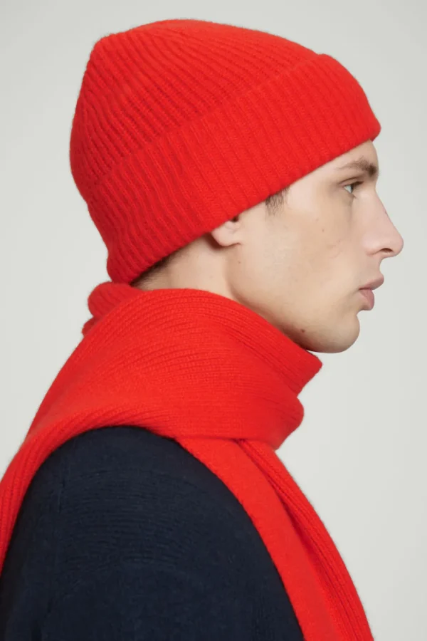 COS RIBBED WOOL AND CASHMERE BEANIE BRIGHT RED Online