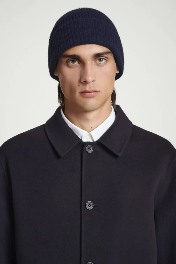 COS RIBBED WOOL AND CASHMERE BEANIE NAVY Best Sale