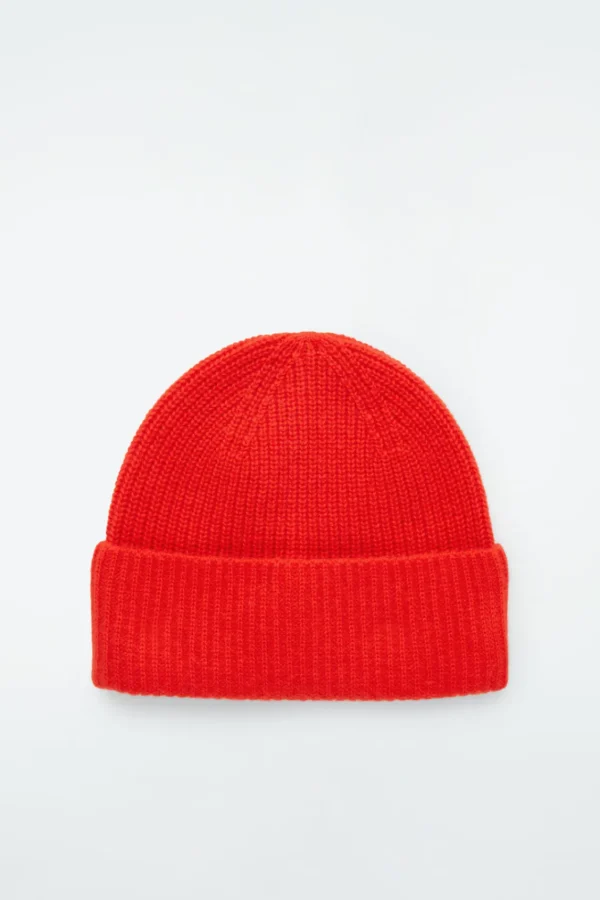 COS RIBBED WOOL AND CASHMERE BEANIE BRIGHT RED Online