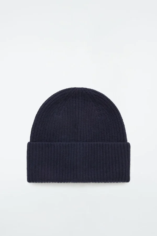 COS RIBBED WOOL AND CASHMERE BEANIE NAVY Best Sale