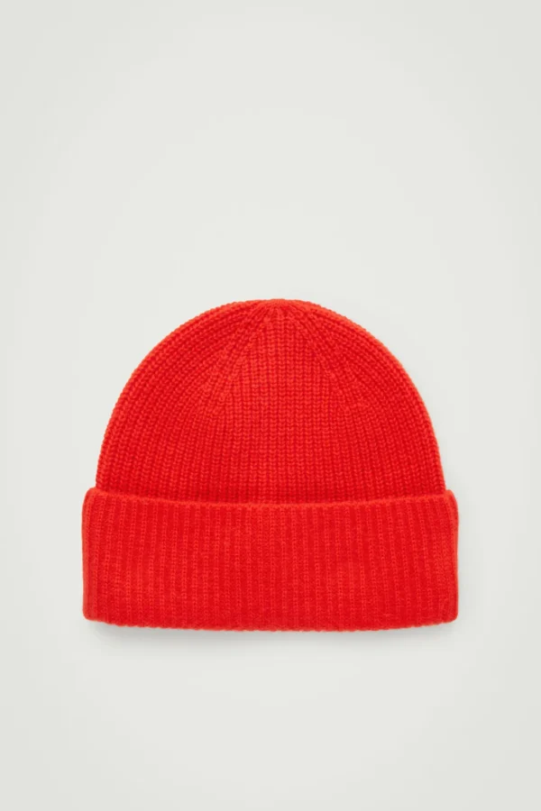 COS RIBBED WOOL AND CASHMERE BEANIE BRIGHT RED Online